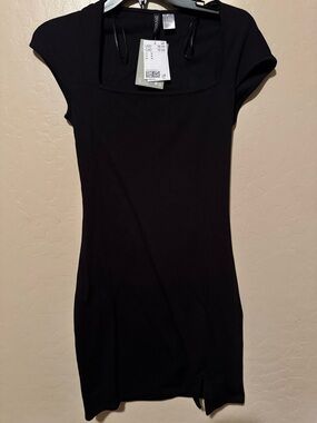 H&M Black Mini Dress with Square Neck